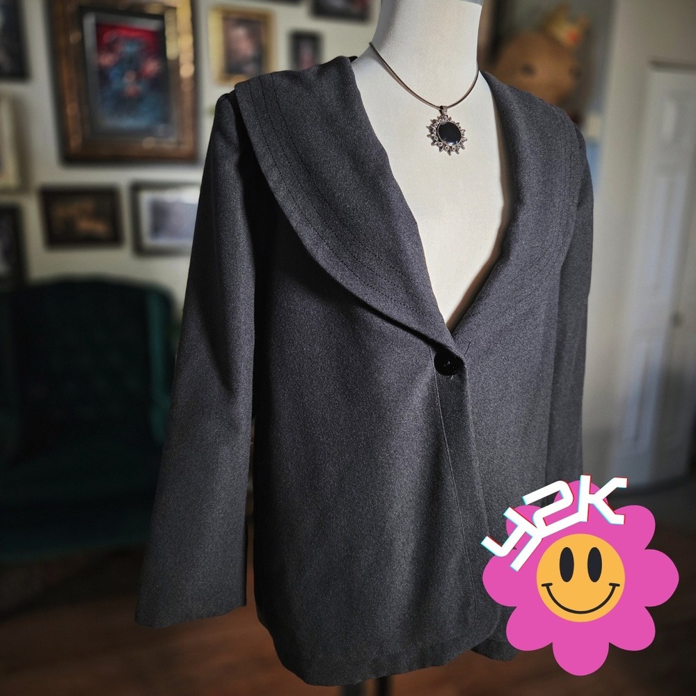 Vintage‎ Y2K Alan Austin Gray Collar Blazer Jacket Back Tie Single Button Suit